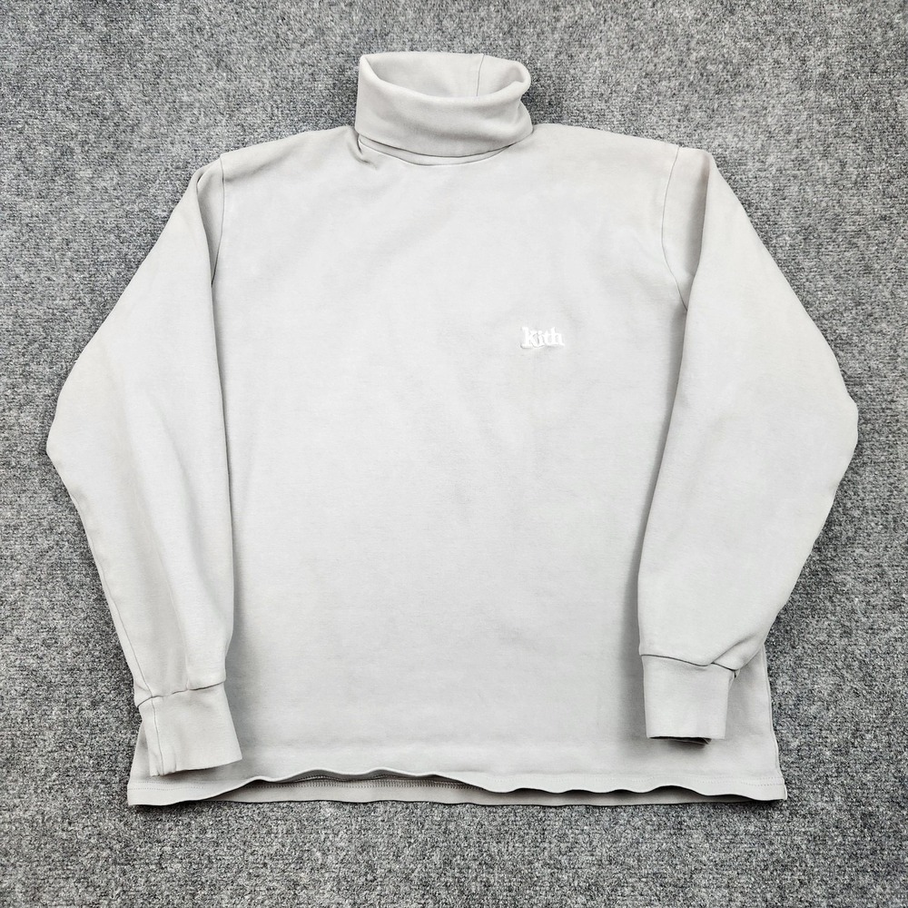 Kith Sweater Mens Small Gray Turtleneck Compact Knit Pullover Casual Logo KH3897